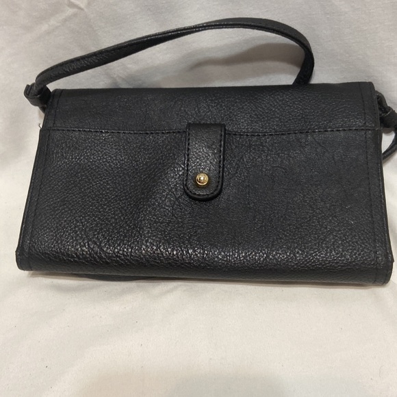 LizClaiborne leather Clutch Purse Shoulder Strap Black Leather multi pockets - Picture 6 of 8